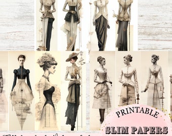 Victorian Abstract Ephemera Collage Tall Skinny Lady Mix Media Junk Journal Collage Scrapebooking Printable Pages