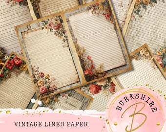 Vintage Antik gefüttert Blumen Papier gealtert Distressed Seiten Ephemera Junk Journal Seiten Digital Unten Schreibwaren Scrapbooking Journaling