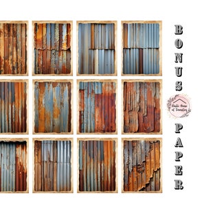 Old Rusty Corrugated Metal Pieces Half Pages Junk Journal Collage ...