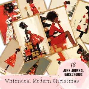 Natale stravagante afroamericano donna nera moderno mod junk journal schizzo mod kit collage effimero scrapbook pagine stampabili forniture