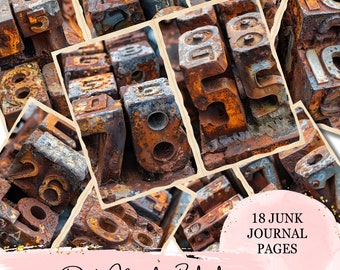 Old Vintage Rustic Number Blocks Mix Media Collage Junk Journal Metal Assemblage Collage Salvage Metal Scrapbook Printable Pages