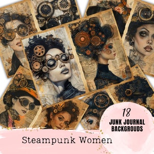 Steampunk Women Junk Journal Pages / Rustic Gears and Mix Media Steampunk Victorian Lady / Digital Industrial Paper / Scrapbook Card Making