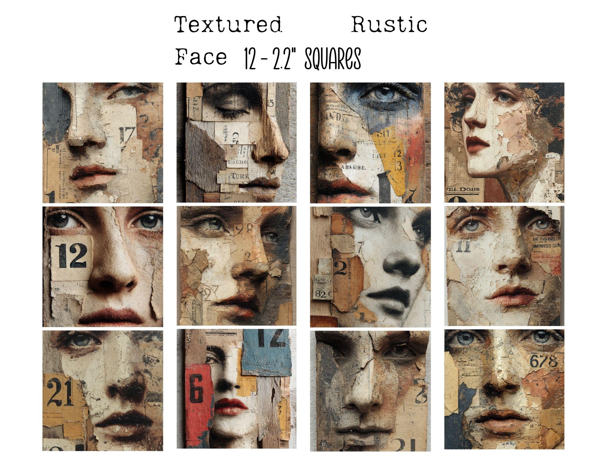 Textured Rustic Female Face Mixed Media Art, Distressed Numbers ...