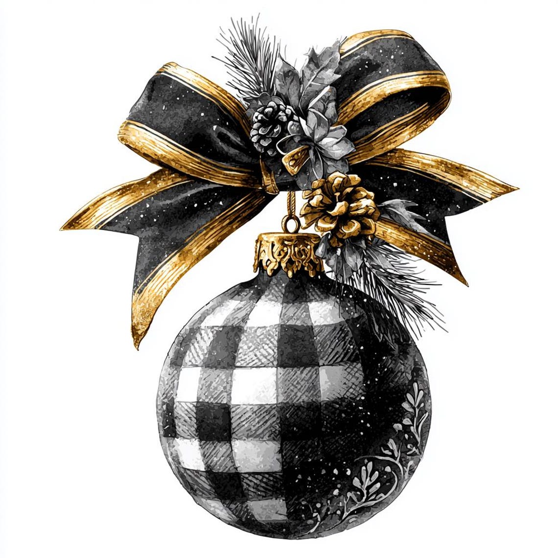 Buffalo Plaid Christmas Ornament Clipart | Gold Bow PNG (24 Designs) - Etsy
