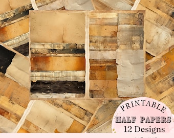 Gold Tone Torn Stripe Mix Media Collage Junk Journal Collage Scrapbook Digital Printable Pages