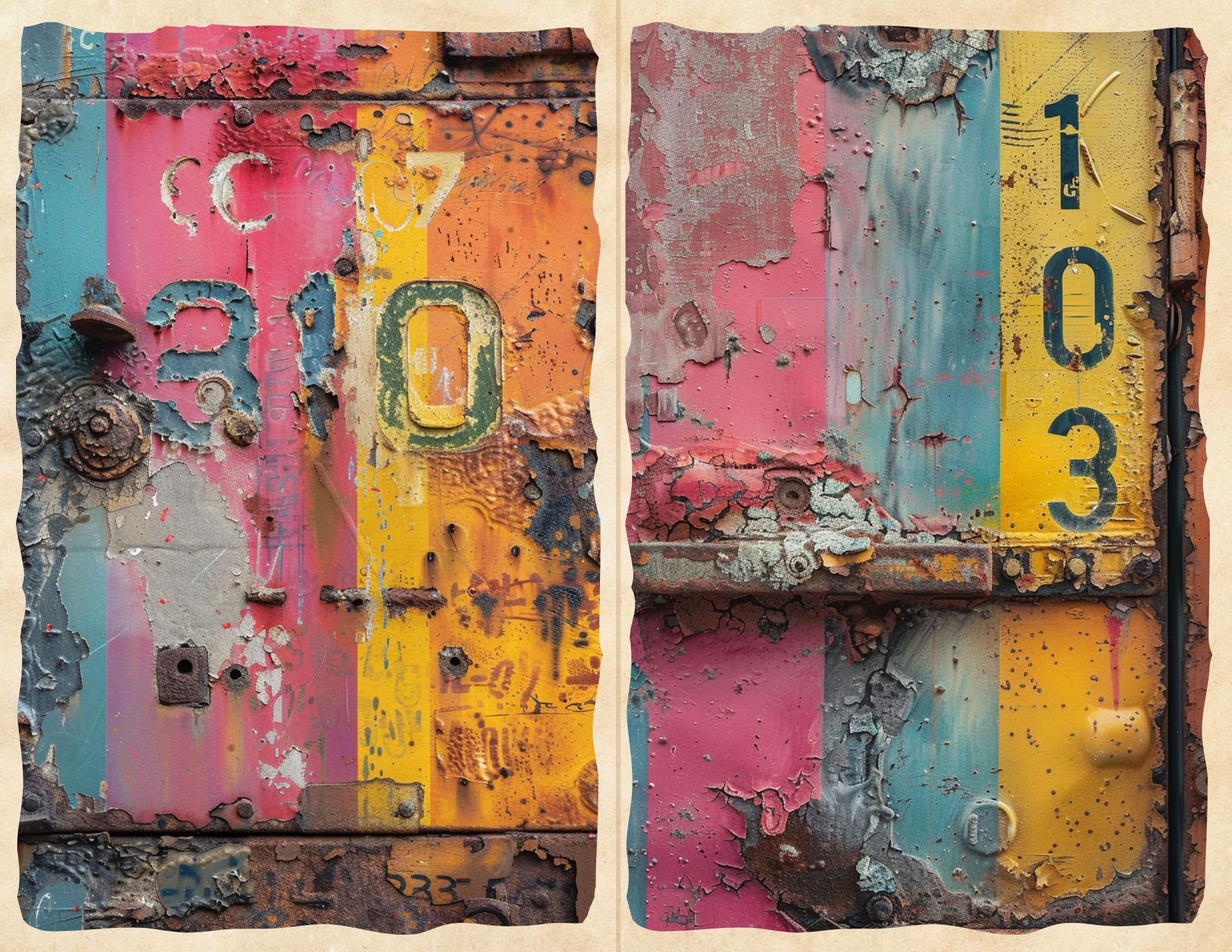 Rusty Rainbow Metal With Numbers Mix Media Collage Junk Journal Metal ...