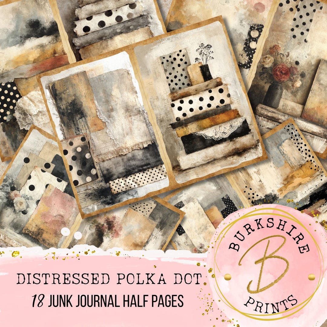 Distressed Polka Dot Mix Media Paper I Vintage Junk Journal Books I ...