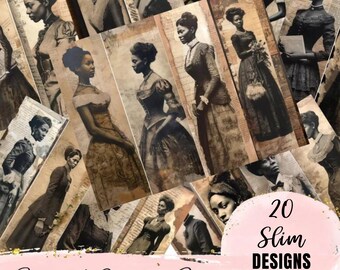 Victorian Abstract Ephemera Collage Tall Skinny Black Lady Mix Media Junk Journal Collage Scrapbooking Printable Pages