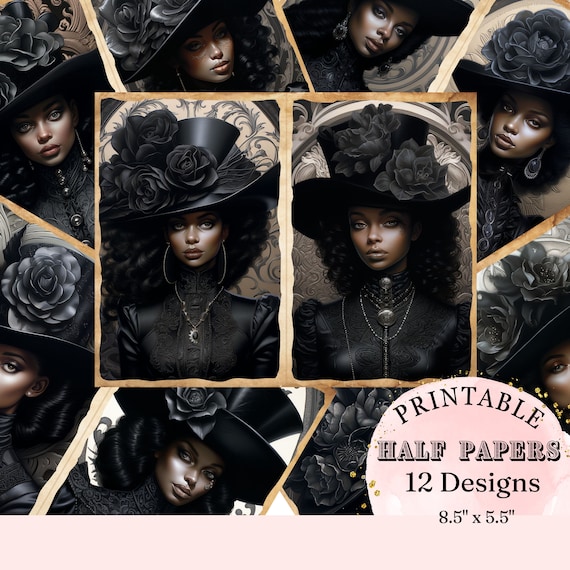 Victorian Black Woman with Top Hat Ephemera Collage Junk Journal Collage Scrapbook Printable Pages