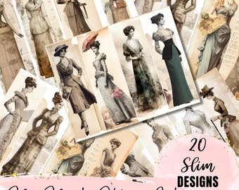 Victorian Abstract Mix Media Ephemera Collage Tall Skinny Lady Junk Journal Collage Scrapbooking Printable Pages Book Mark Card Making