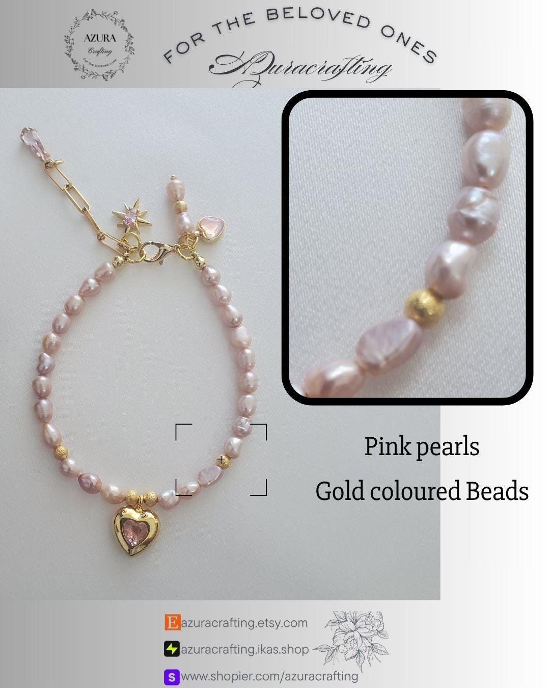 JeweBella Bracciale Perle Donna Regolabile Catena Perle d'Acqua