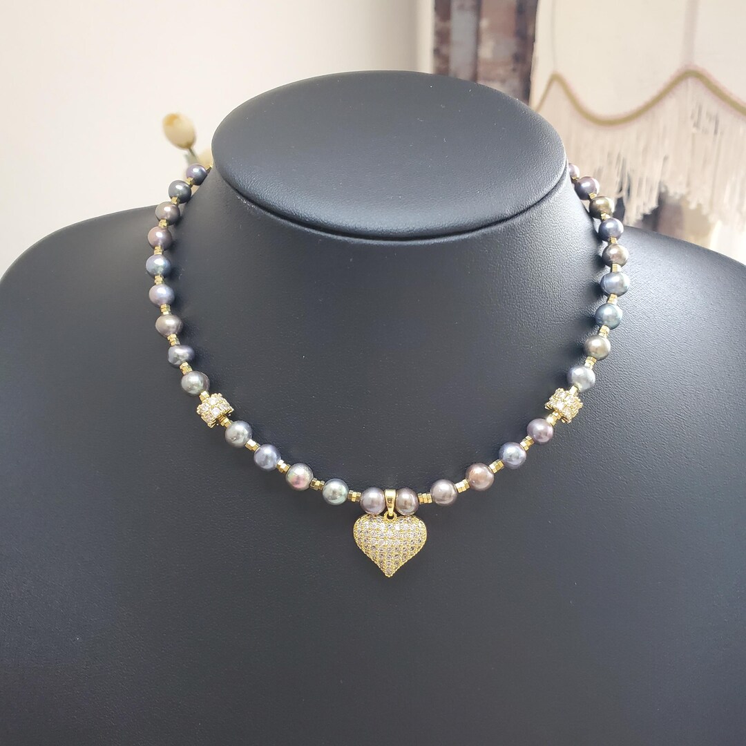 Black Pearl Necklace&earring, Fresh Water Pearl Necklace
