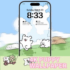 Joyful Spring Puppy Wallpaper | 4K Fluffy Cartoon Dog Phone Background
