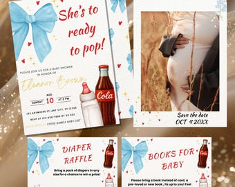 Editable She's Ready To Pop Invitation Baby Shower Shes ready Soda Pop Invite Template Gender Neutral Red Theme Party Boy and Girl C02