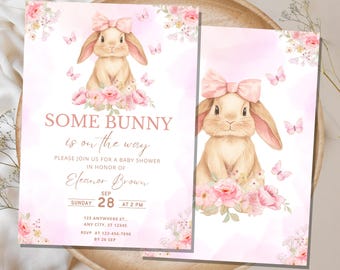 Bunny Baby Shower Invitation,Some bunny Baby Shower,Easter Baby Shower Invite,Cute Bunny Baby Shower Decor,Invitation Template,Coquette,BUN1