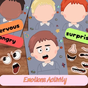 Atividade Montessori de emoções para crianças, meninos, imprimível, gráfico de sentimentos para crianças pequenas, página de livro silencioso, pré-escola, educação domiciliar, pré-escola, jogo de correspondência de aprendizagem