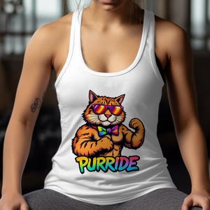 Pride Tank Top, gift pride shirt, LGBTQ cat tank top, rainbow pride muscle cat, funny pride shirt, colorful pride cat top, pride tank top