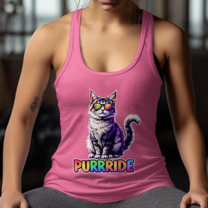 Pride Tank Top, gift pride shirt, cat with sunglasses tank top, cute pride tank top, colorful pride cat shirt, funny pride tank