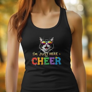 PRIde-tanktop, cadeau PRIde-shirt, kat draagt regenboogzonnebril tanktop, grappig PRIde-shirt, vrolijke LGBT-tanktop, zomer PRIde-top