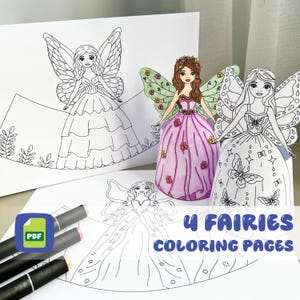 Fairy Paper Doll 3D coloring template | DIY kid activity kit
