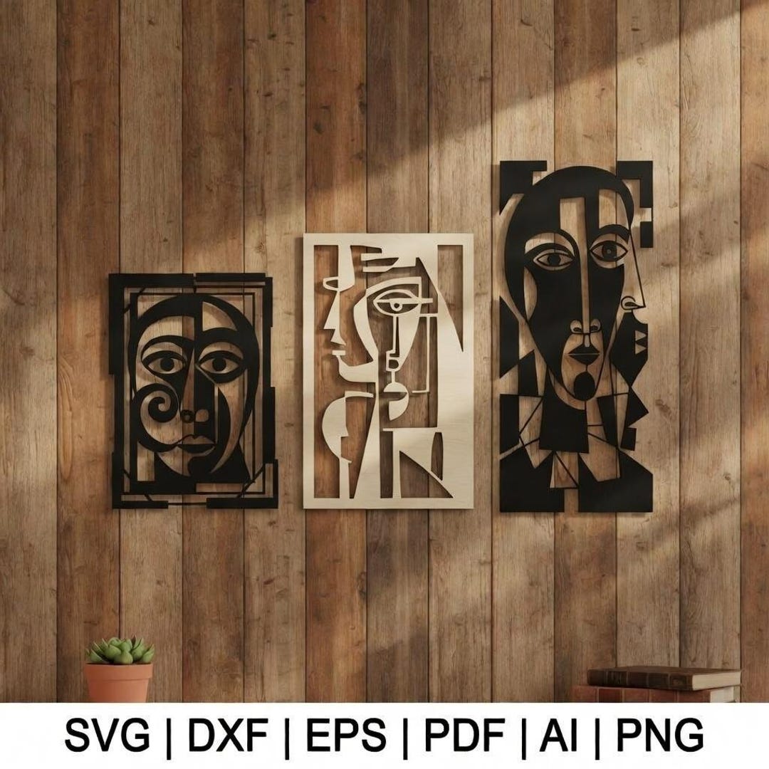 Abstract Face Art SVG Bundle Laser Cut Files Modern Wall Decor PNG ...