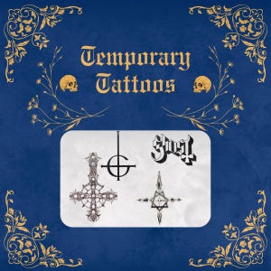 4-Pack GHOST TEMPORARY TATTOOS | Grucifix - Skeleta, Impera, and Classic + Ghost Logo