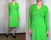 70s Bright Green WOOL Knit Sweater Dress