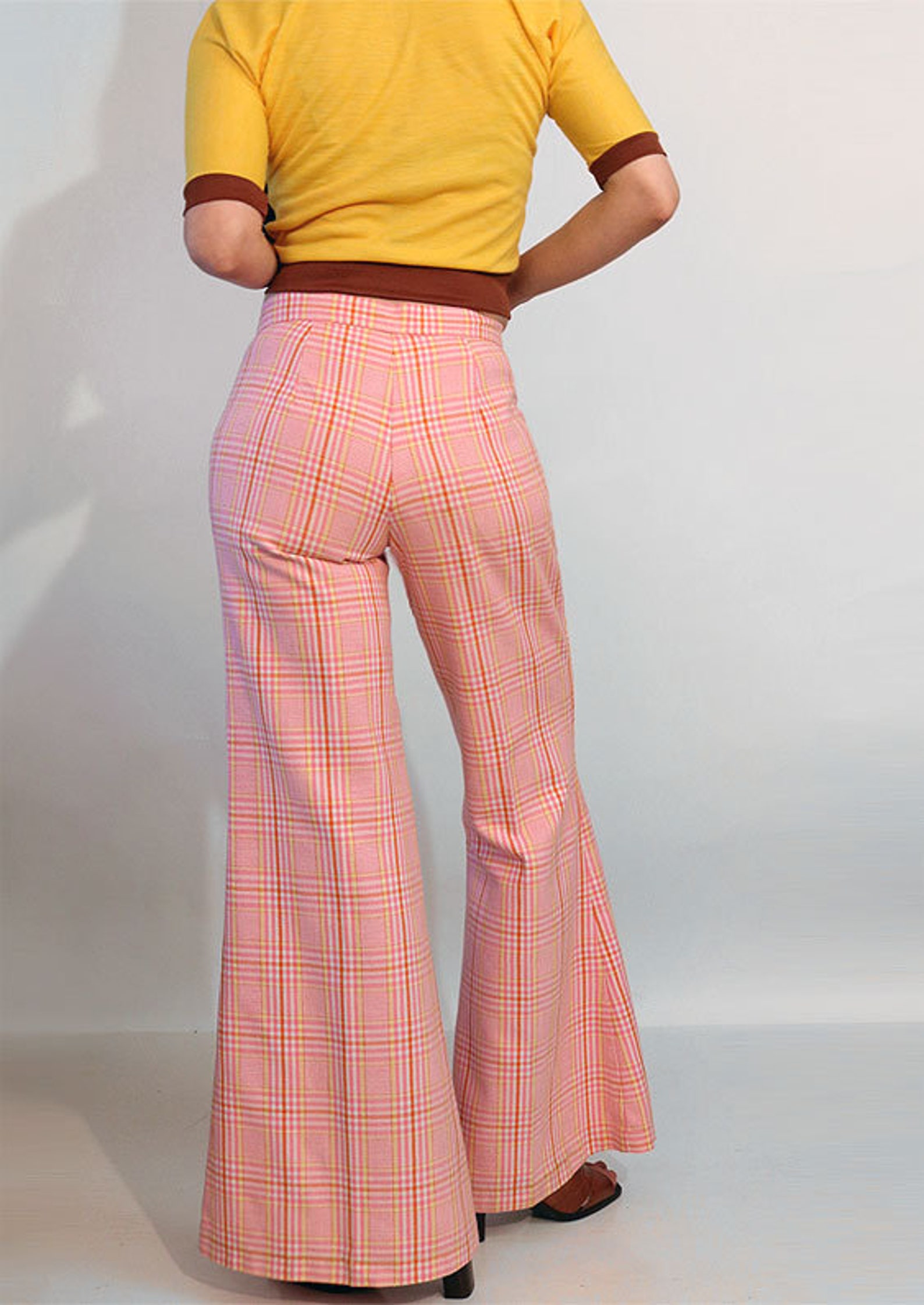 70s Pink Plaid Bell Bottom Pants 29.5x31.5 / Vintage 1970s Etsy UK