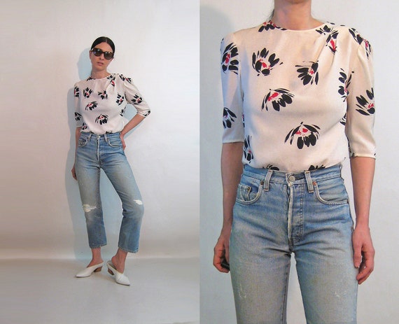 Ungaro Silk Floral Blouse / Vintage 1980s Italian