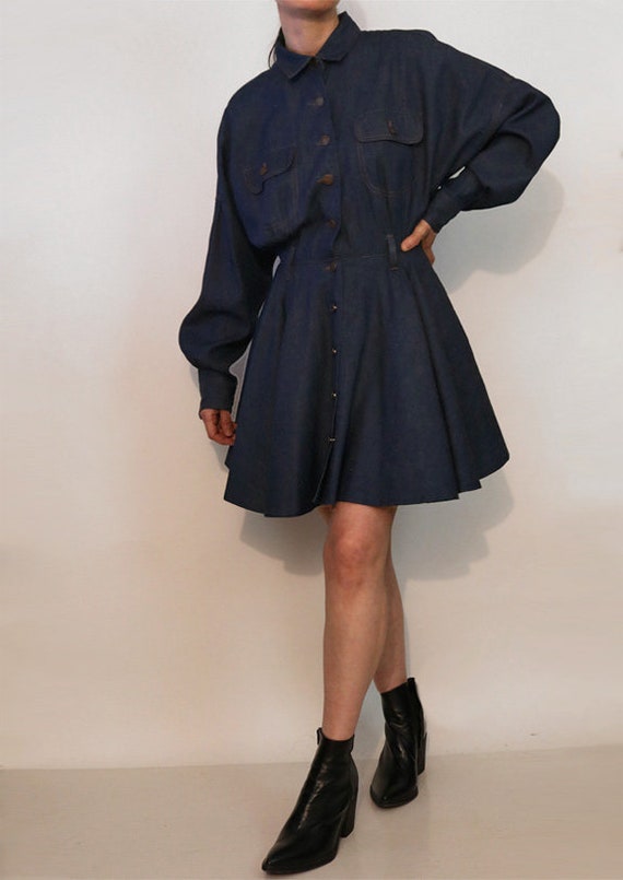 Nwt OMO Norma Kamali Dark Denim Dress / Vintage 1… - image 5