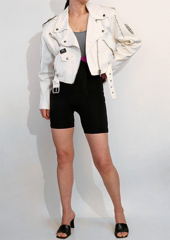 White denim biker clearance jacket