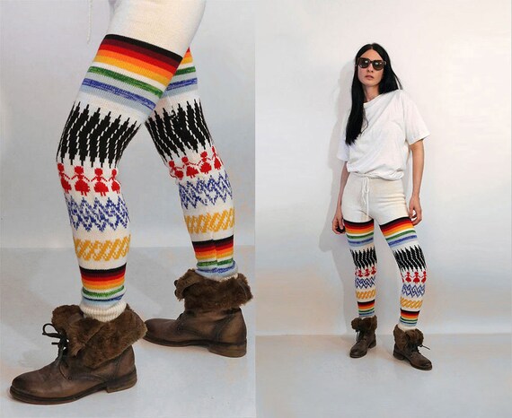 Rare 70s Rainbow Knit Sweater Pants / Apres Ski Iv