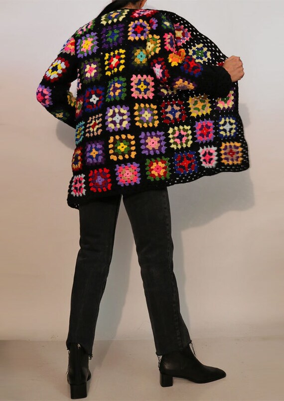 70s Rainbow Crochet Granny Square Knit Cardigan /… - image 8