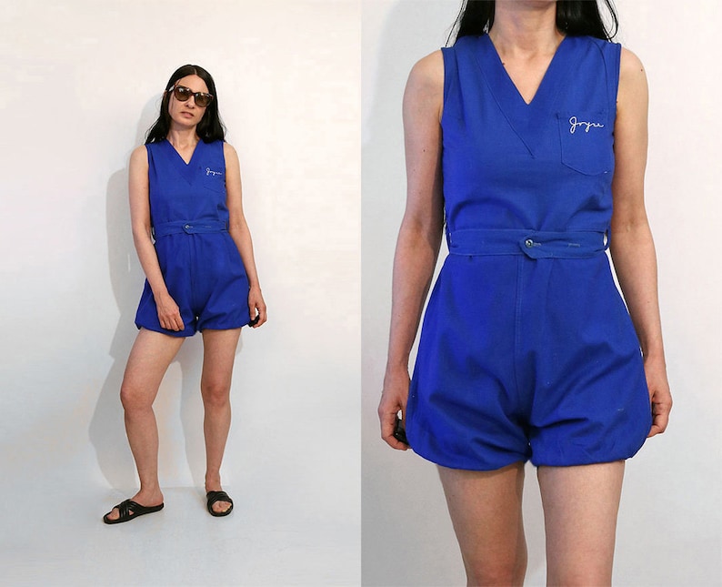 50s Sleeveless Gym Romper / Vintage 1950s Blue Cotton Etsy
