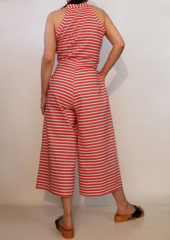 70s Striped Cotton Palazzo Jumpsuit / Vintage 197… - image 5