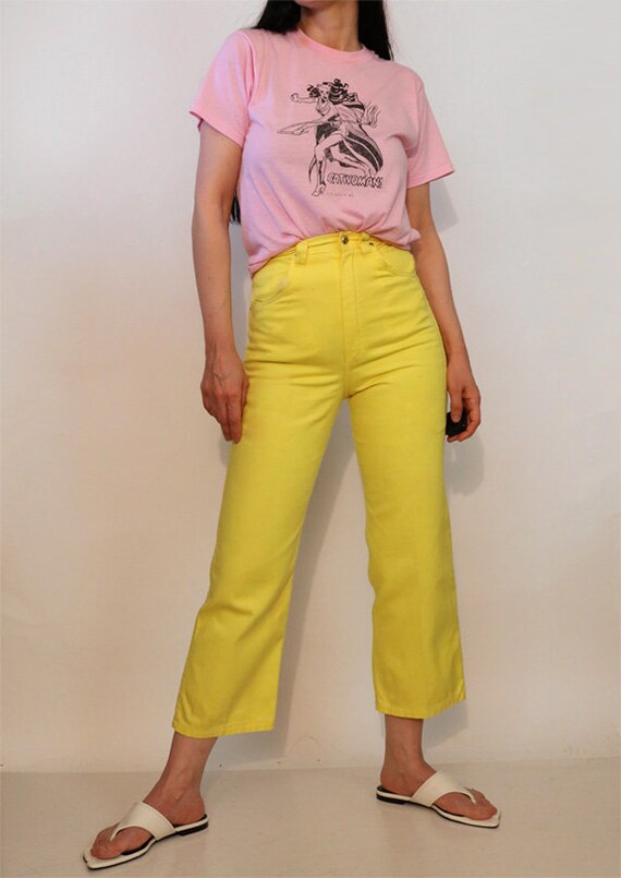 60s Lemon Yellow Jeans 23.5x24 / Vintage 1960s Vivid … - Gem