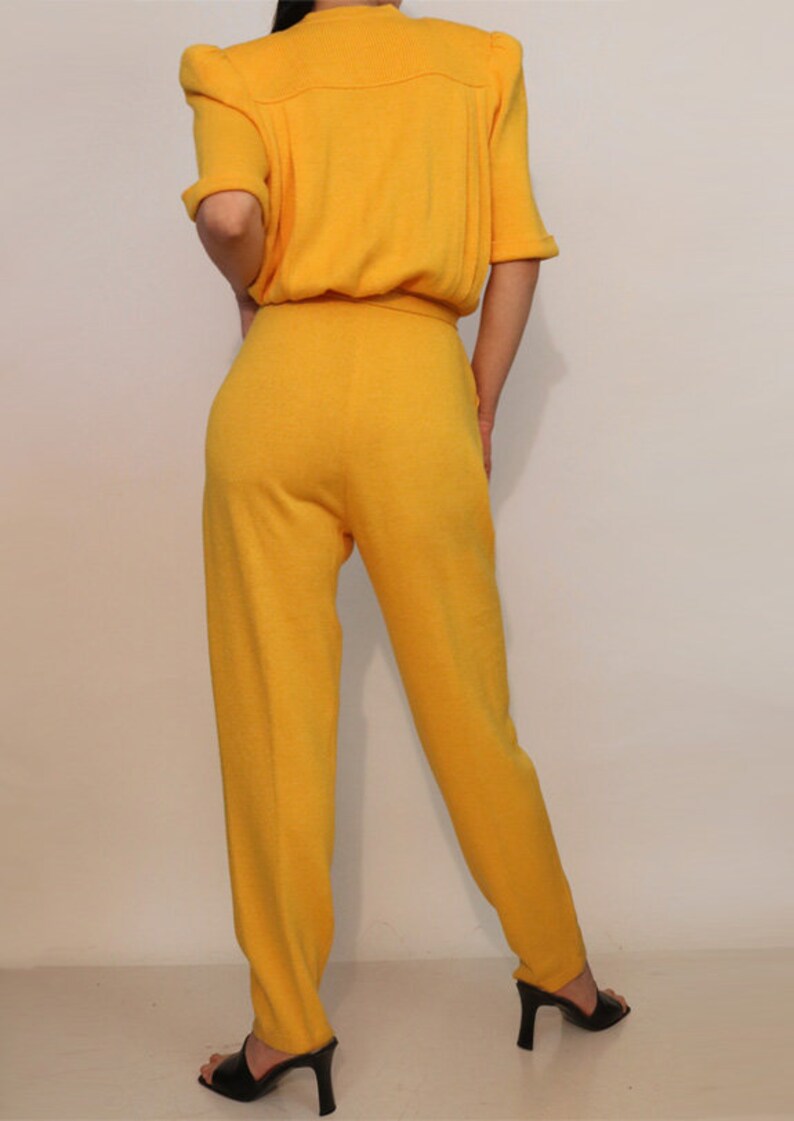 St John Orange Wool Knit Jumpsuit / Vintage 1980s Marigold / 80s Golden Orange St John Jumpsuit image 9