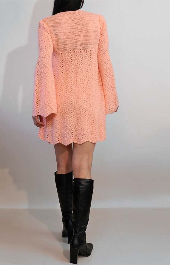 60s Blush Pink Crochet Wool Knit Dress, Vintage 1… - image 7