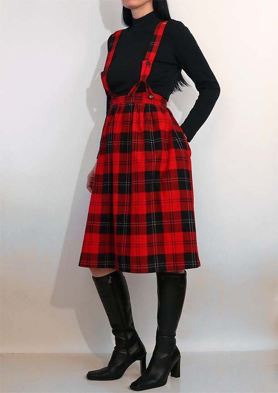 70s Plaid Cotton Flannel Suspender Dress,  Vintag… - image 5