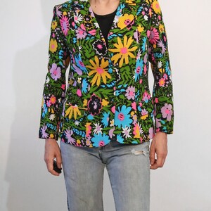 60s Midnight Garden Blazer / Vintage 1960s Black Neon Pastel Floral Blazer / 1960s 1970s Black Multi-colored Floral Jacket image 9