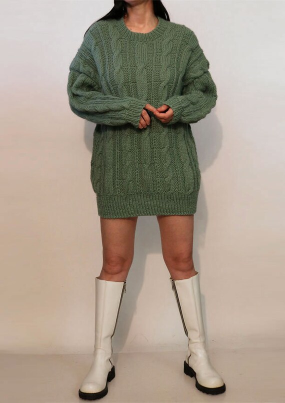 Sage Mohair Cable Knit Long Sweater or Dress / Vi… - image 5