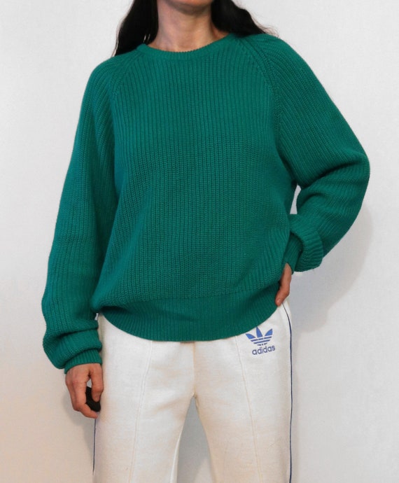 トップス 1980s Eddie Bauer cotton knit sweater Eddie Bauer Teal Cotton Ribbed Knit Sweater , Vintage 1980s
