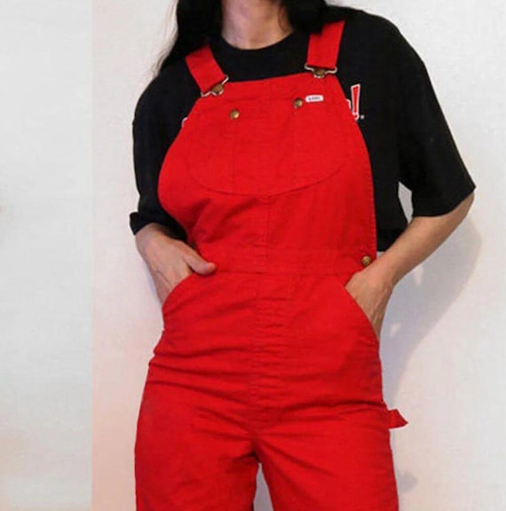 70s Cherry Lee Denim Overalls , Vintage 1970s Red Denim Vestback