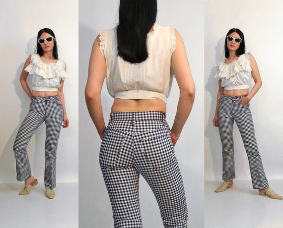 70s Levi's Big E Gingham Pants 26x29 / Rare Vinta… - image 1