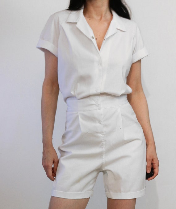 NWOT 50s White Cotton Gym Romper / Rare Vintage 1… - image 8