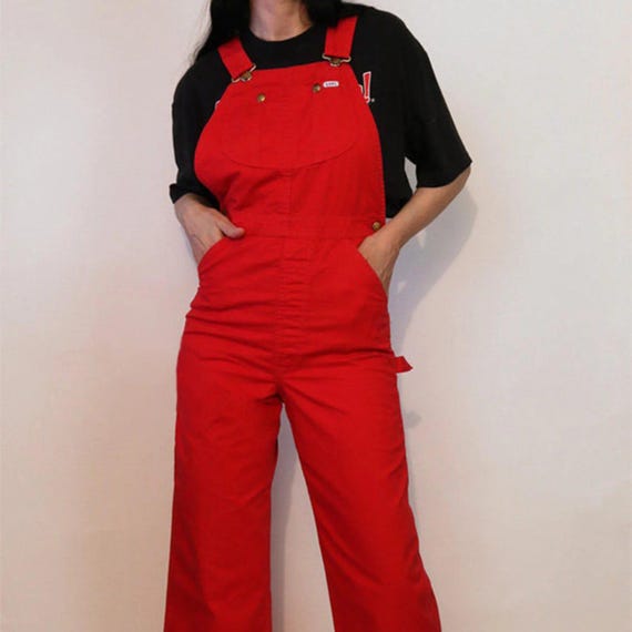 70s Cherry Lee Denim Overalls , Vintage 1970s Red Denim Vestback