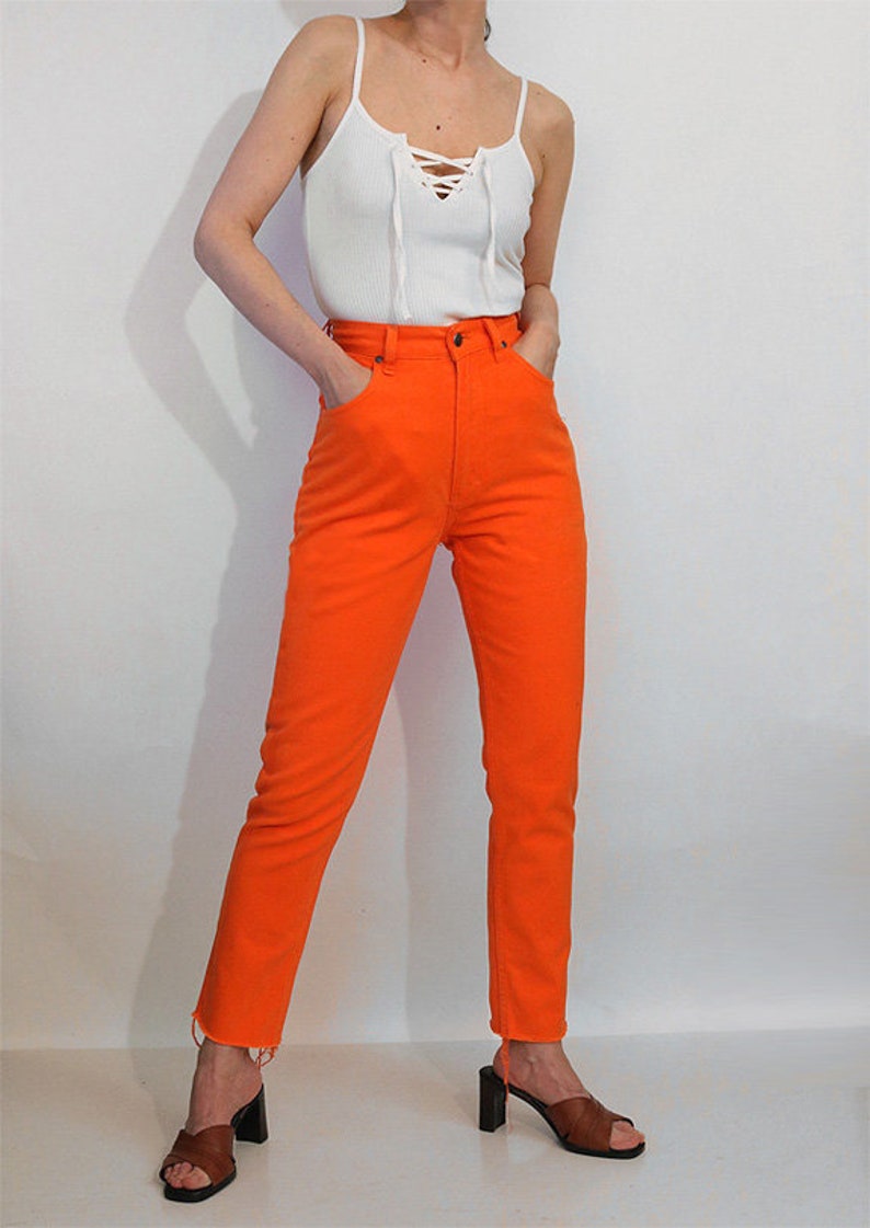 Mandarin Orange Slim Fit Jeans 24x27.5 / Vintage 1980s Vivid Etsy