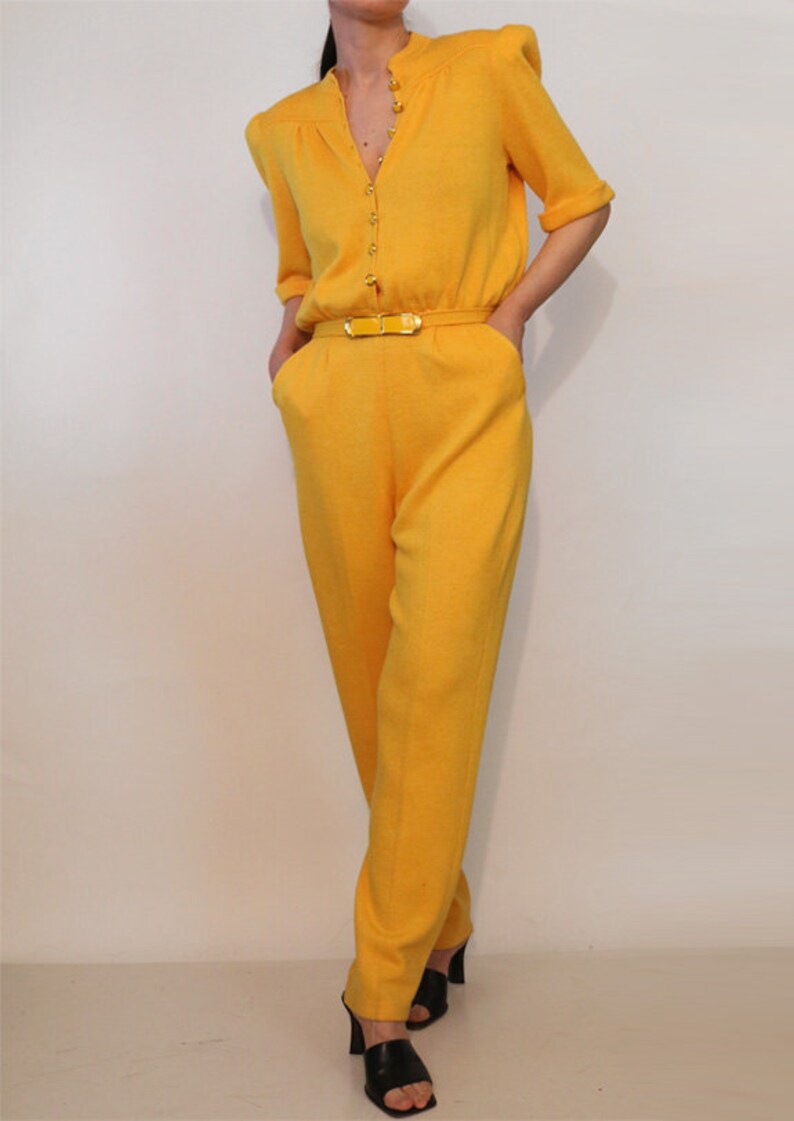 St John Orange Wool Knit Jumpsuit / Vintage 1980s Marigold / 80s Golden Orange St John Jumpsuit image 2