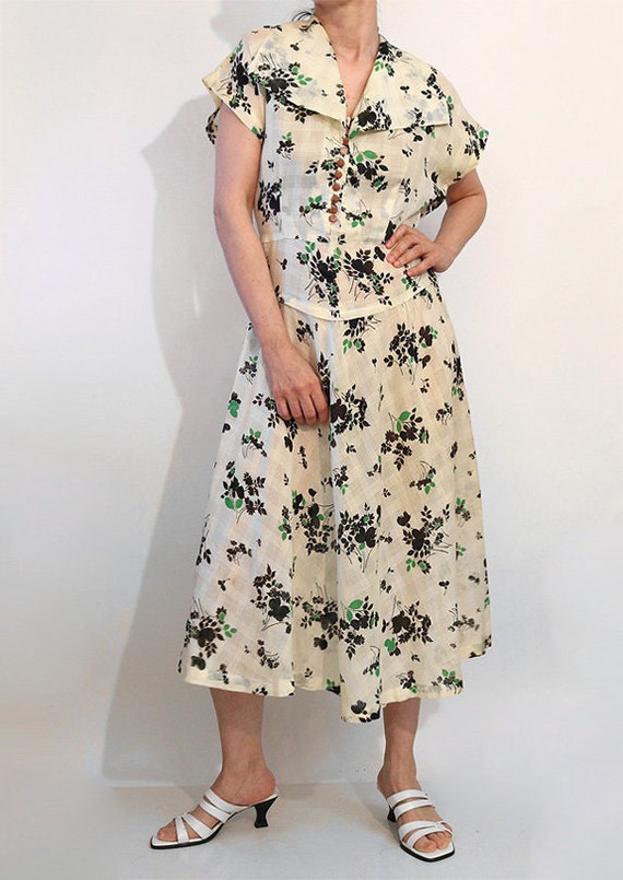 30s White Floral Cotton Gauze Dress / Vintage 193… - image 5