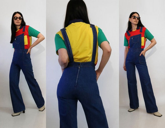 70s Dark Denim Jumpsuit / Vintage 1970s Best Fit D